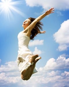 happy woman jumping with joy