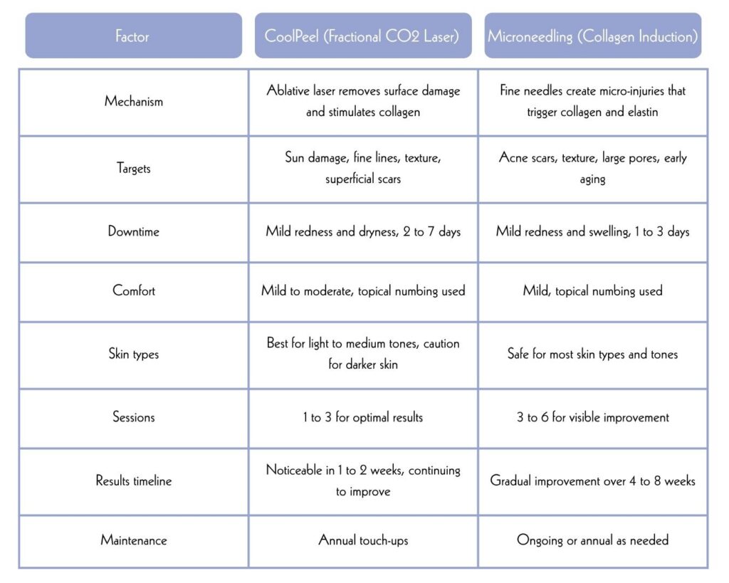 CoolPeel vs Microneedling: A Side-by-Side Comparison chart